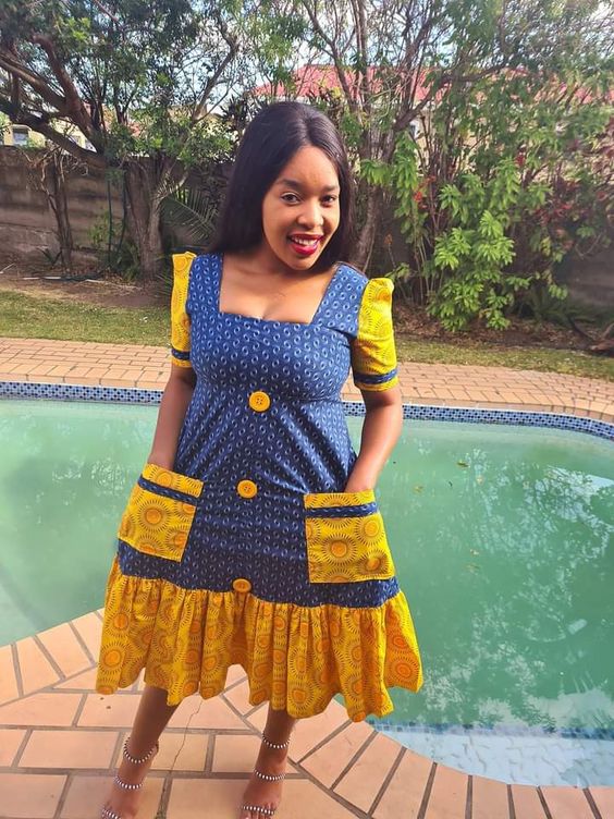 Shweshwe Dresses For makoti 2021 For South African Women - Shweshwe Home